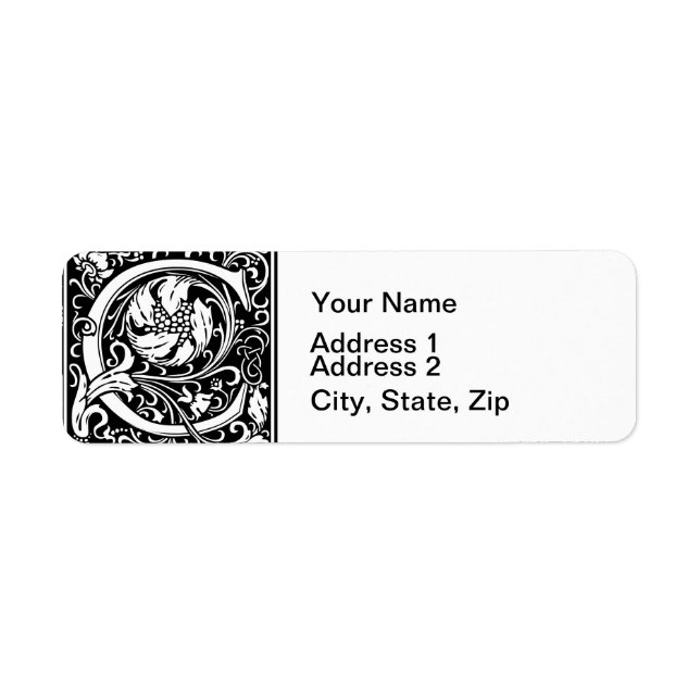 Etiqueta Letra C Monograma Medieval Art Nouveau (Frente)