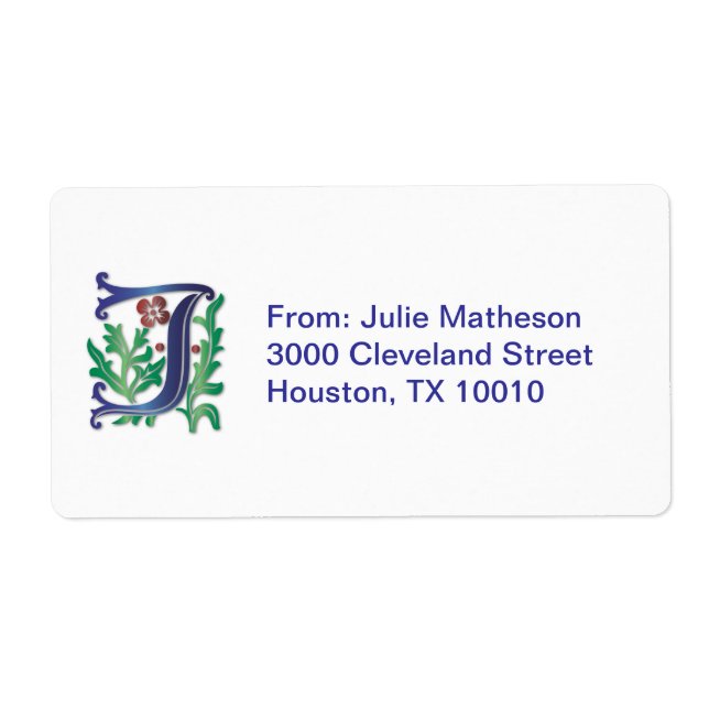 Etiqueta Letra J Monograma Fleur de lis (Frente)