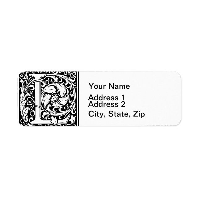 Etiqueta Letra L Monograma Medieval Art Nouveau (Frente)