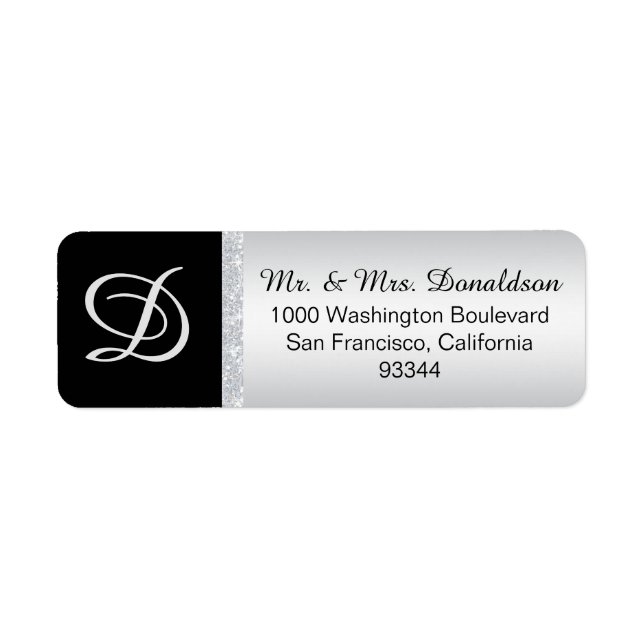 Etiqueta Letra Minúscula Negra Silver Monograma Inicial (Frente)