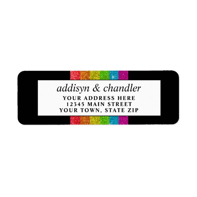 Etiqueta LGBTQ Rainbow Black Chic Modern Wedn Glitter (Frente)