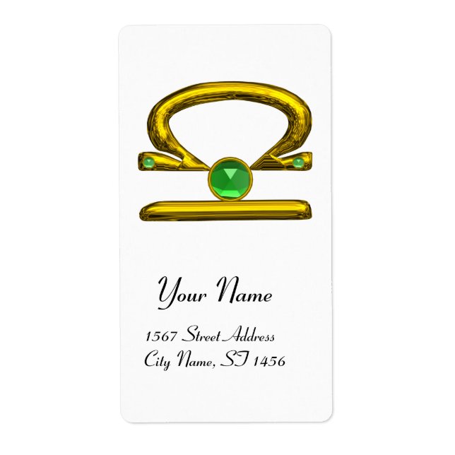 Etiqueta LIBRA ZODIAC BIRTHDAY Green Emerald Dourado (Frente)