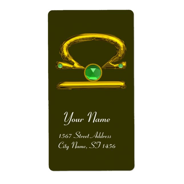 Etiqueta LIBRA ZODIAC BIRTHDAY Green Emerald Dourado (Frente)