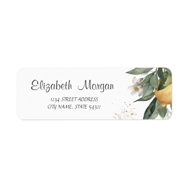 Etiqueta Limões Cítricos Aquarela em Flor (Frente)