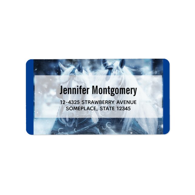 Etiqueta Linda Equipe de Cavalo Foto de Inverno (Frente)