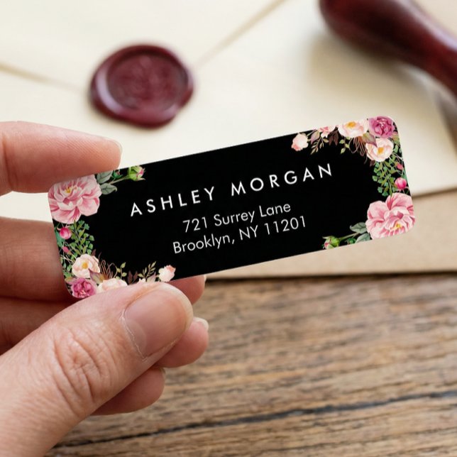 Etiqueta Linda Mola Floral Clássica Branca Preta (Criador carregado)