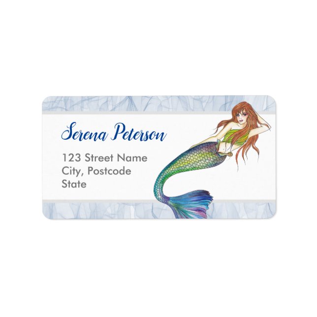 Etiqueta Linda Sereia do Arco-Íris com Cabelo Ginger (Frente)