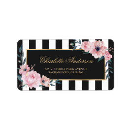 Etiqueta Lindos Florais Rosa em Aquarela com Listras Pretas