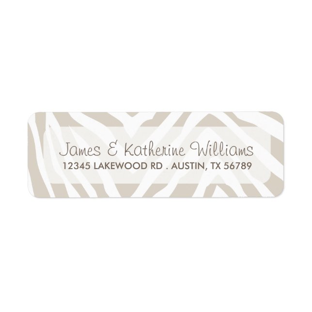 Etiqueta Linen Beige Zebra Animal Imprime Casamento Moderno (Frente)