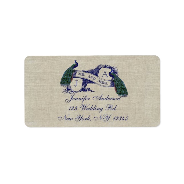 Etiqueta Linen Peacock Rustic Wedding RSVP Labs (Frente)