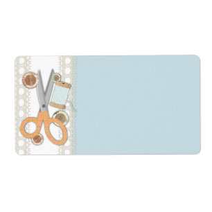 Etiqueta Linha sewing dos botões das tesouras da cor feita