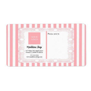 Etiqueta Listras cor-de-rosa em pó e quadros e logotipos on