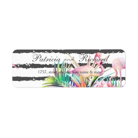 Etiqueta Listras florais tropicais dos flamingos que