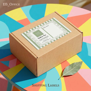 Etiqueta Listras Verde Salvia & Moldura Curva & Logotipo