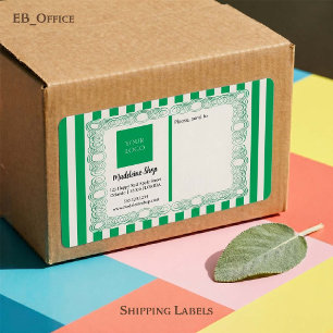 Etiqueta Listras verdes e quadro e logotipo ondulados