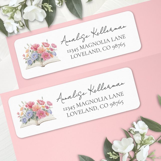 Etiqueta Livro de Chuva de Noiva Floral em Aquarela (Book Watercolor Floral Bridal Shower label )