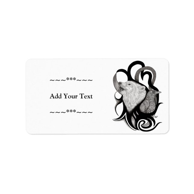 Etiqueta Lobo Branco com Arte Tribal Raven (Frente)