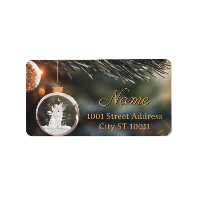 Etiqueta Lobo de inverno com Cartão de Natal Floral (Frente)