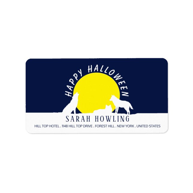 Etiqueta Lobos em Lua, Feliz Dia das Bruxas (Frente)