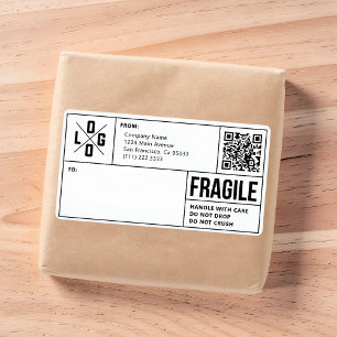 Etiqueta Logotipo de Envio Comercial Código QR Aviso Frágil