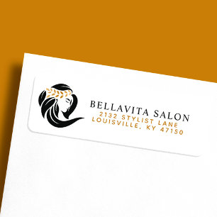 Etiqueta Logotipo de Salão de Cabelos Preto e Dourado Simpl