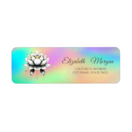 Etiqueta Lótus Branco Glamouroso Elegante Arco-íris Holográ