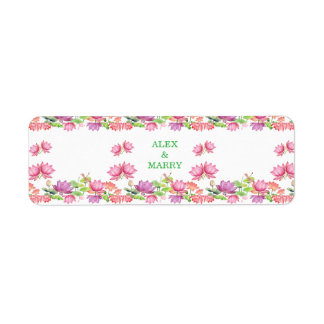 Etiqueta Lótus Floral em Aquarela Rosa Elegante