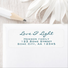 Etiqueta Love and Light Script Blue Green Christmas Address