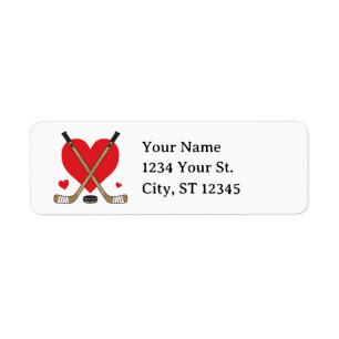 Etiqueta Love Heart Hockey Sticks e Puck Return Address