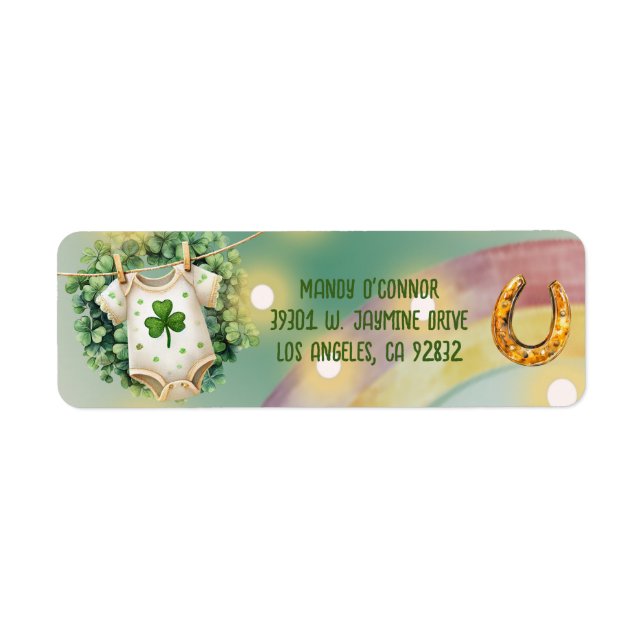 Etiqueta Lucky Charm Shamrock and Rainbow Chá de fraldas (Frente)