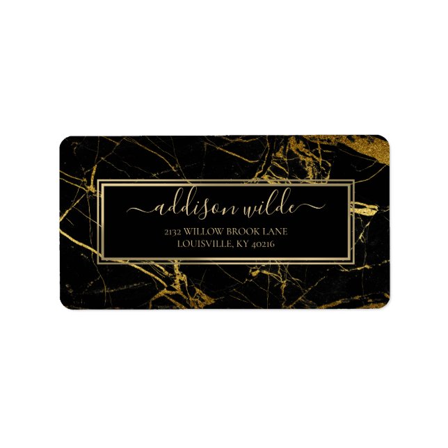 Etiqueta Luxe Black and Gold Marble Texture                 (Frente)