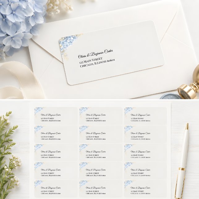 Etiqueta Luxo Endereço Hydrangea Azul Empoeirada  (Part of the luxury dusty blue hydrangea wedding collection, address labels)