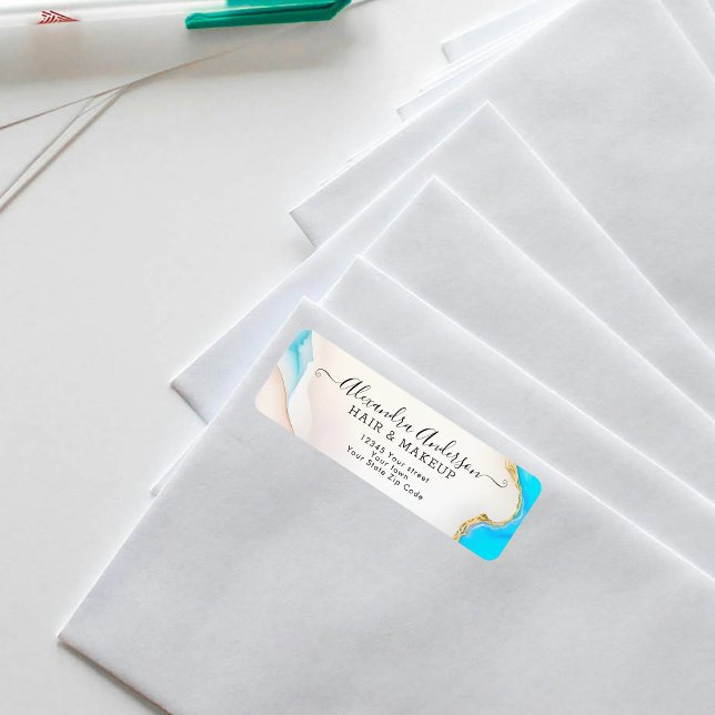 Etiqueta Luxury Aqua Dourada Marble Holographic Endereço de (Luxury Aqua Gold Marble Holographic Return Address Label)