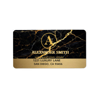 Etiqueta Luxury Black Marble Gold Monogram Business Brand