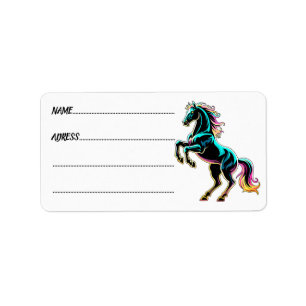 Etiqueta Luz Neon de Cavalo Glitch Estilo Retro