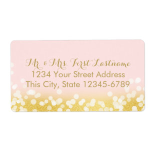 Etiqueta Luzes de brilho rosa e Dourada