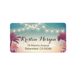 Etiqueta Luzes de Cordão com Palmeiras e Pôr do Sol de Verã