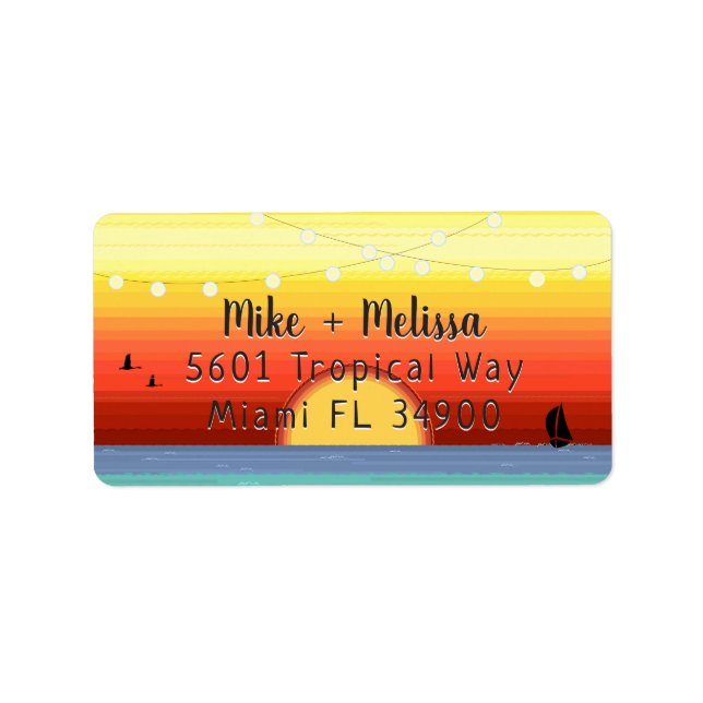Etiqueta Luzes Tropicais de Sunset & String (Frente)
