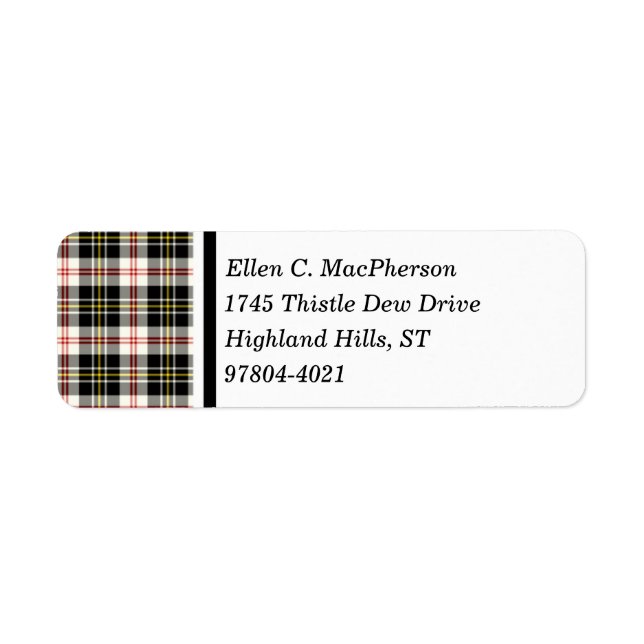 Etiqueta MacPherson Clan Black and White Scottish Tartan (Frente)