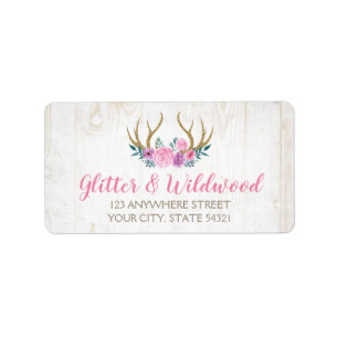 Etiqueta Madeira russa e aquarela Floral Antlers Boutique