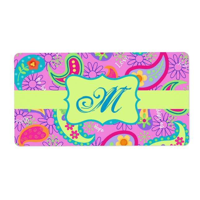 Etiqueta Magenta Pink Green Modern Paisley Pattern (Frente)