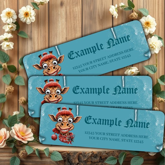 Etiqueta Magia de inverno com uma girafa de desenho animado (Criador carregado)