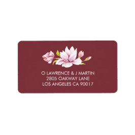 Etiqueta Magnolia Burgundy Floral Watercolor