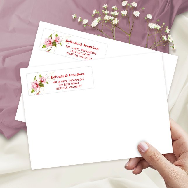 Etiqueta Magnolias Flowers Rustic Address Labels (Criador carregado)