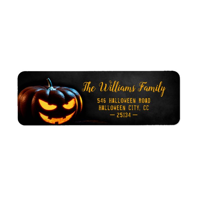 Etiqueta Malvado Pumpkin Feliz Endereço de Halloween (Frente)