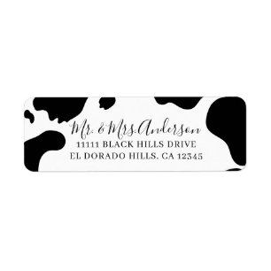 Etiqueta Manchas de Vaca Casamento Preto e Branco