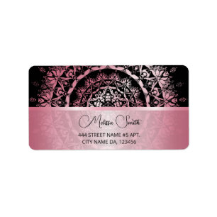Etiqueta Mandala Preto Metálico Rosa Brilhante