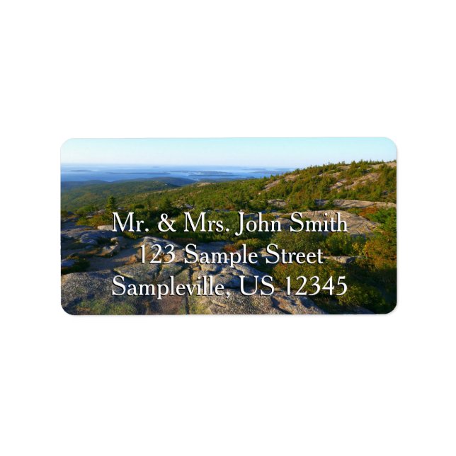 Etiqueta Manhã no topo da montanha Cadillac em Acadia (Frente)