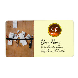 Etiqueta MANTEIRA EM MONOGRAMA DE MADEIRA, branco-alaranjad