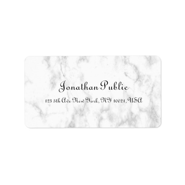 Etiqueta Manuscrito Script Moderno Elegante Branco Marble (Frente)